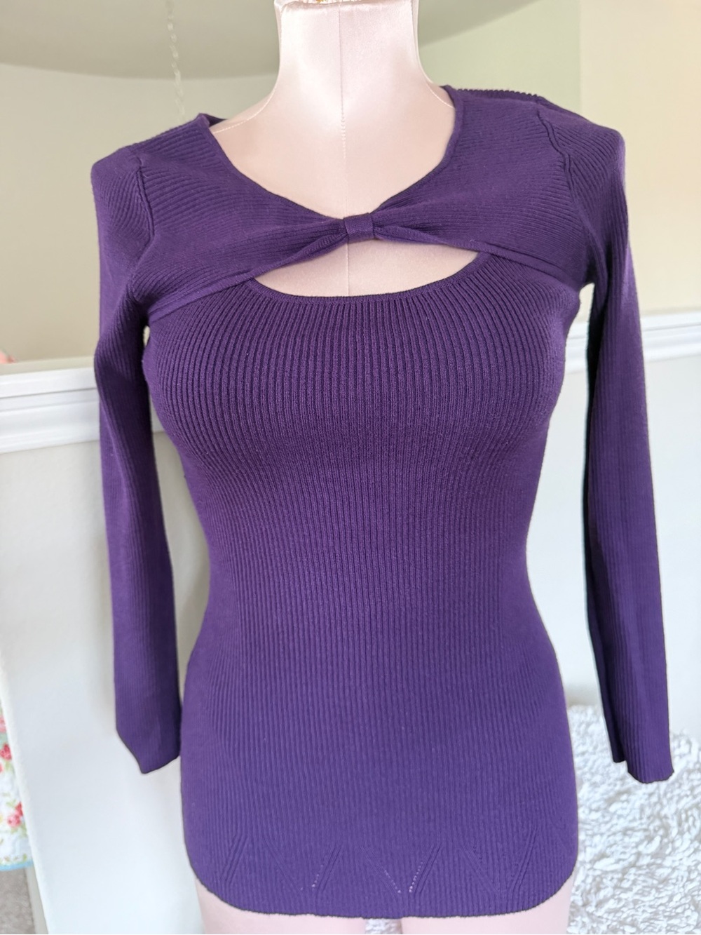 Candie's Deep Purple Ribbed Knit Top with Cutout Detail